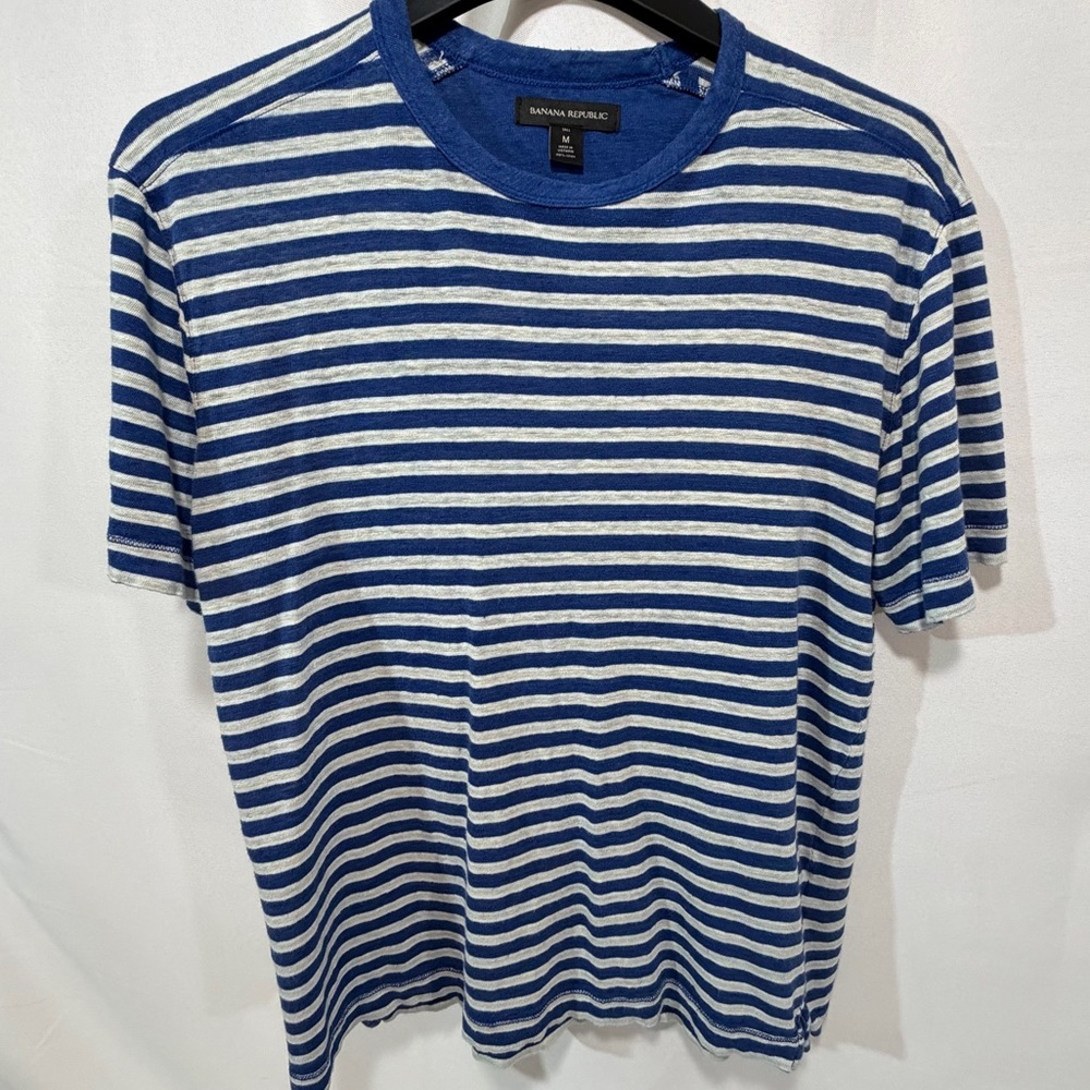 Banana Republic Womens Top Striped Tee M Tall Linen Casual Classic Pullover